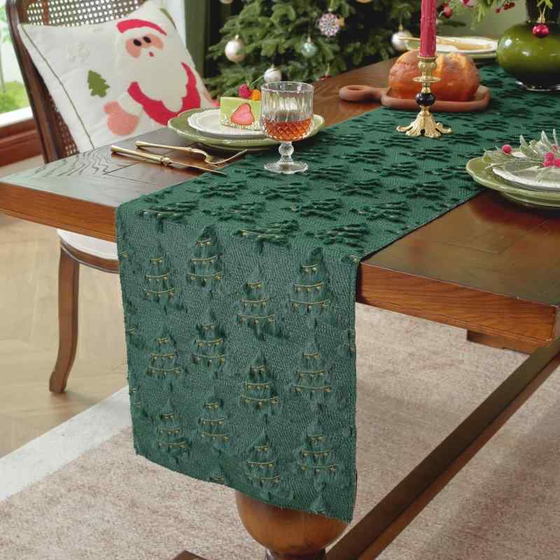 Table Runners - テーブルランナー クリスマス 刺繍 グリーン ボア もこもこ 飾り デコレーション テーブルセンター ベッドランナー 敷物 インテリア雑貨 リビング ダイニング 寝室 アメリカンスタイル 植物 華やか パーティー 豪華 上品 雰囲気作り ファブリック ポ