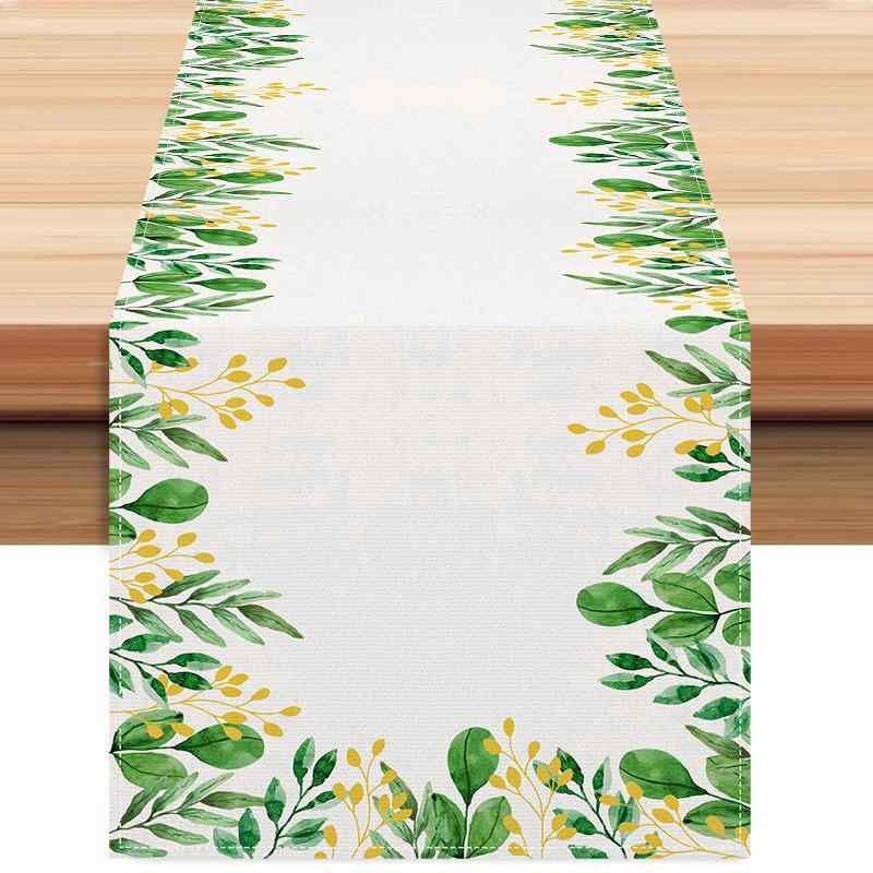 Table Runners - テーブルランナー インテリア リネン 麻 春夏 ボタニカル 花柄 プリント リビング ダイニング テレビ台 敷物 ティーマット 卓上クロス ナチュラル おしゃれ グリーン 北欧風 モダン ファブリック ポリエステル