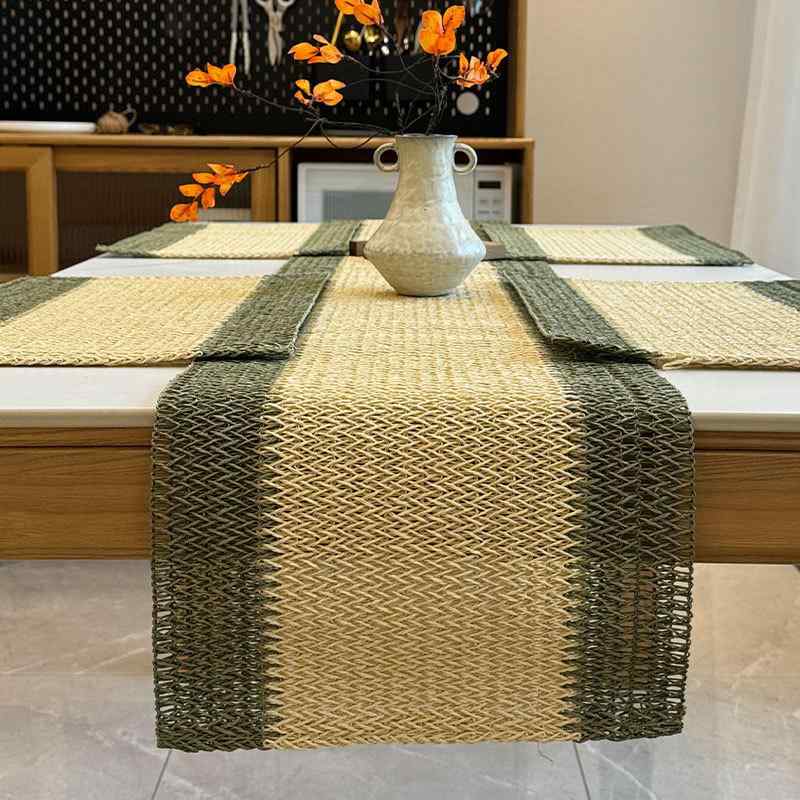 Table Runners - テーブルランナー ティーランナー テーブルクロス フリンジ タッセル 編み込み メッシュ ジュート 麻 紙編み ストライプ バイカラー ロング 玄関 リビング 結婚式 おしゃれ モダン ナチュラル ベージュ グリーン レッド インテリア 雑貨