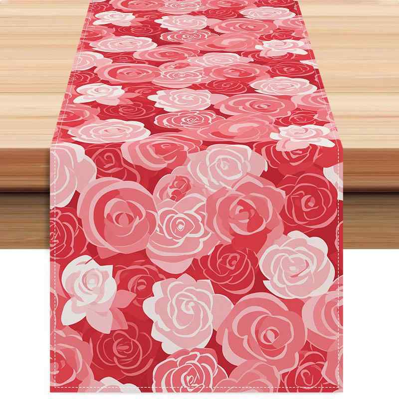 Table Runners - テーブルランナー バレンタイン 花柄 フラワー ピンク レッド リネン 麻 ポリエステル プリント センターピース クロス 敷物 リビング ダイニング キッチン インテリア 雑貨 装飾 おしゃれ かわいい 高級感 華やか ボタニカル