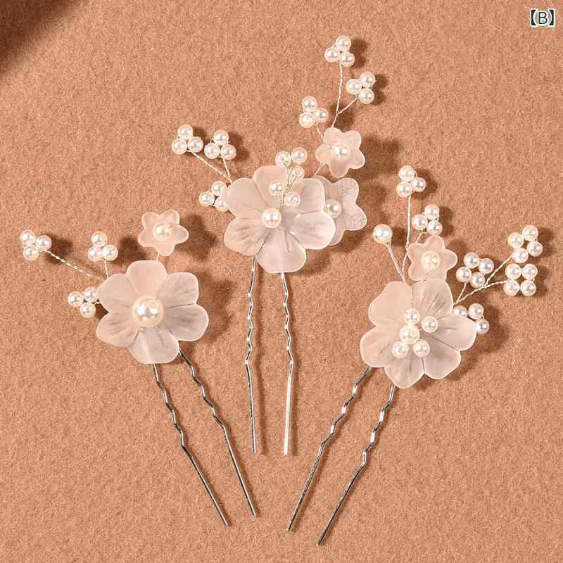 フロントップ楽天市場店のヘアアクセサリー レディース かんざし 髪飾り 3個セット 花 パール 白 金 銀 小さめ シンプル 上品 結婚式 披露宴 成人式 ブライダル 和装 着物 浴衣 パーティー 電気メッキ加工 オールシーズン｜アングル3