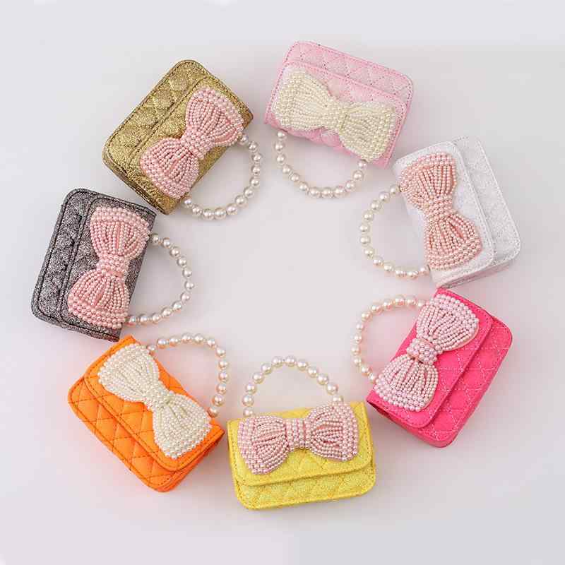 Pochettes - ショルダーバッグ 女の子 キッズ 小学生 鞄 ポシェット 斜めがけ ミニ 手提げ パール チェーン リボン PUレザー 合皮 通気性 丈夫 かわいい お姫様 通学 普段使い お出かけ 春夏 ホワイト ブラック ピンク