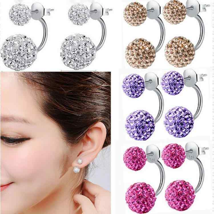 Cubic Zirconia - ピアス レディース 耳飾り アクセサリー ジュエリー シルバー 合金 ジルコニア クリスタル 韓国 かわいい 高級感 上品 キラキラ シャンバラボール 幾何学 ホワイト ブラック レッド 結婚式 誕生日 普段使い