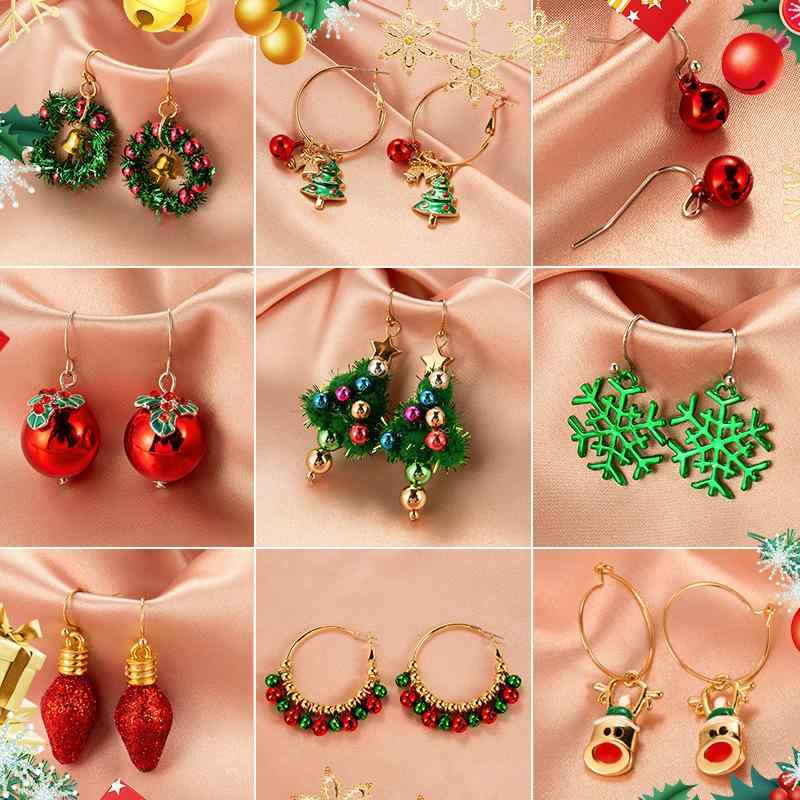 ピアス レディース アクセサリー ジュエリー 指輪 リング セット クリスマスツリー 雪だるま トナカイ 鈴 ベル サンタクロース 合金 電気メッキ加工 パーティー デート 秋冬 かわいい レッド グリーン ホワイト