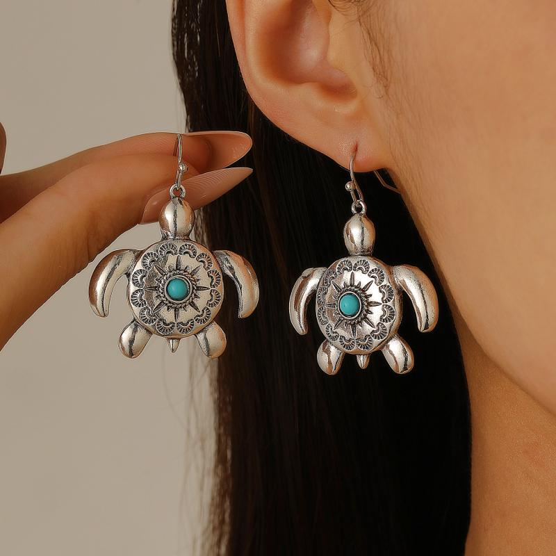 ピアス レディース アクセサリー ヴィンテージ風 欧米 ウミガメ イルカ タコ ヒトデ 花 モチーフ ドロップ 個性的 エスニック シルバー 合金 電気メッキ加工 海洋 生物 普段使い ビーチ リゾート カジュアル
