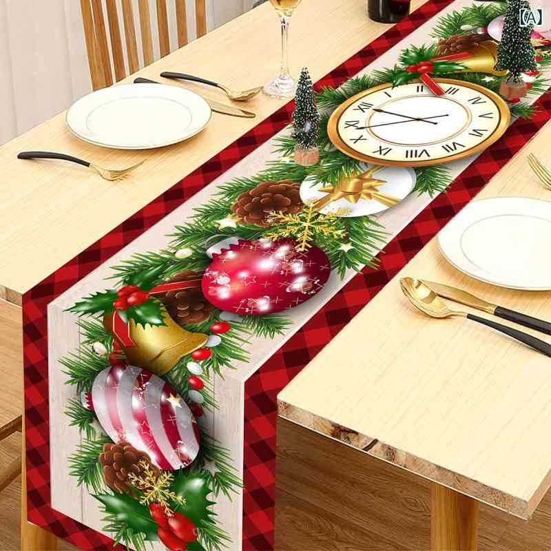 テーブルランナー クリスマス ベル 鈴 オーナメント ボール 時計 パーティー 食卓 デコレーション 飾り付け リビング ダイニング ポリエステル素材 アメリカンスタイル アニメ風 インテリア センタークロス 雑貨 秋冬 2