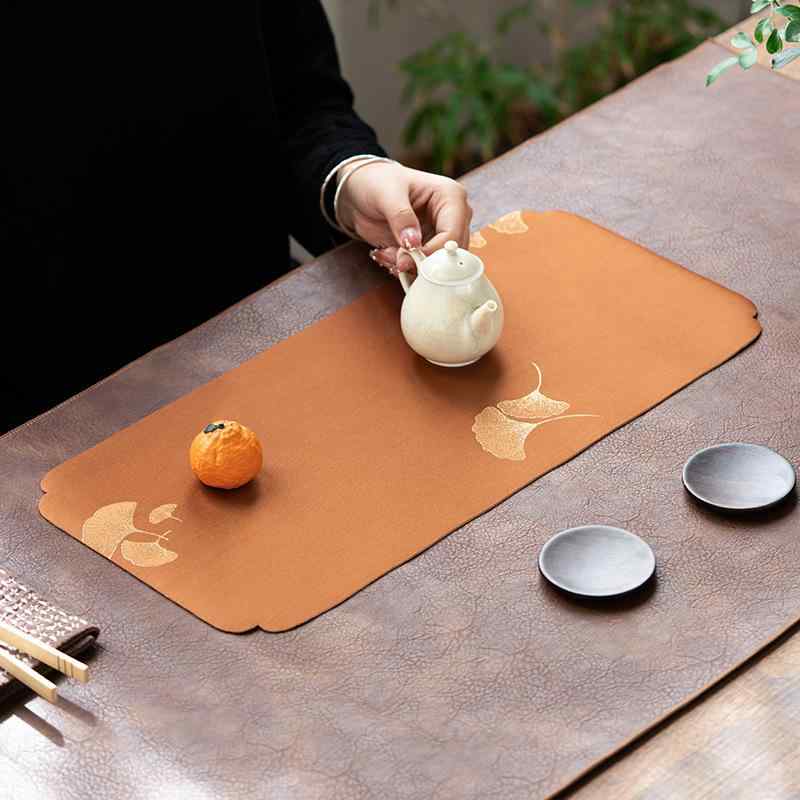 Table Runners - テーブルランナー クロス ティーマット 敷物 イチョウ柄 織物 錦 高級感 和モダン シノワズリ 禅 リビング ダイニング カフェ ポリエステル 綿 グレー イエロー グリーン インテリア 雑貨