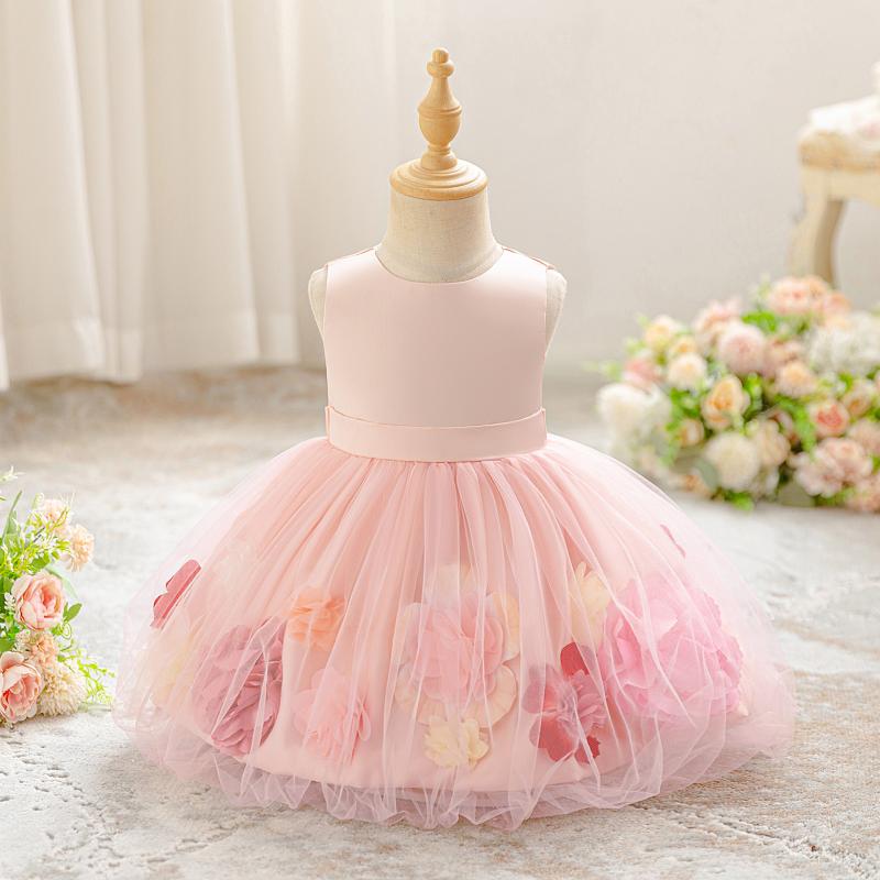 ドレス 女の子 ベビー キッズ ワンピース プリンセス セレモニードレス パーティー 結婚式 発表会 フラワーガール 誕生日 1歳 フォーマル チュール リボン 刺繍 花柄 ふんわり 豪華 高級感 ピンク系 綿混 オールシーズン かわいい 冠婚葬祭 七五