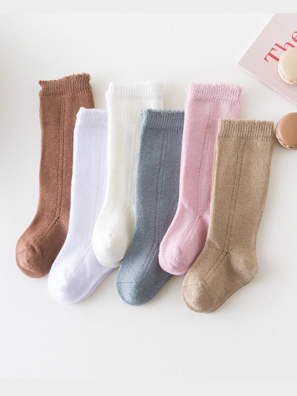 靴下 ベビー キッズ 男の子 女の子 ソックス ハイソックス 透かし編み メッシュ コーマ綿 コットン 無地 シンプル 締め付けない ゆったり 春夏 アイボリー カーキ ピンク 通気性 蒸れにくい 普段使い 通園 かわいい おしゃれ