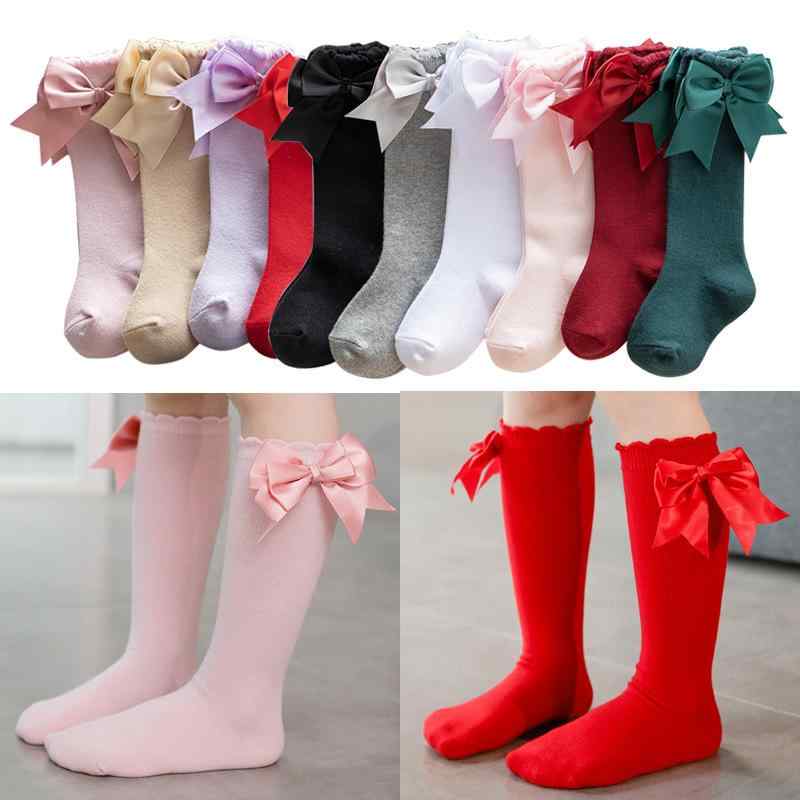 Socks, Tights, Spats - 靴下 女の子 ベビー キッズ ソックス ニーハイ ダブルリボン プリンセス ドレス フォーマル 発表会 普段使い コットン 綿 混紡 無地 パープル ブラック ワインレッド かわいい おしゃれ 高級感 膝丈 ロング ストレッチ 伸縮性 春秋