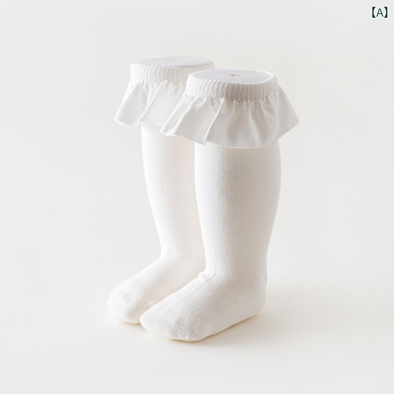 靴下 子供 女の子 クルーソックス フリル レース ベルベット 裏起毛 シームレス 手縫い 履き口ゆったり 締め付けない 姫系 かわいい 無地 綿 コットン 柔らかい 白 ワインレッド ブラウン 3-8歳 オールシーズン 2