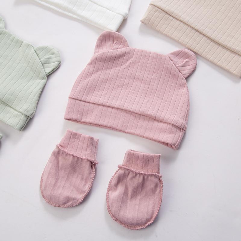帽子 ベビー 男の子 女の子 春秋 コットン 綿 新生児 くま耳 赤ちゃん ミトン 引っかき防止 手袋 セット 柔らかい 二重構造 かわいい おしゃれ 高級感 出産準備 ナチュラル 無地 お出かけ