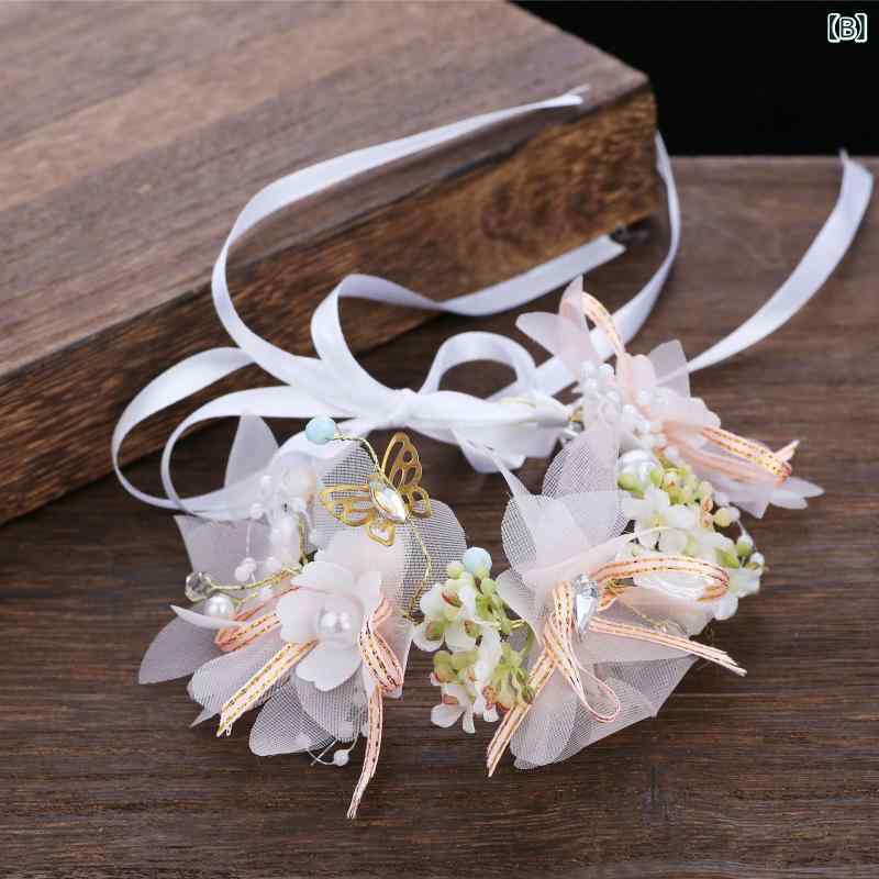 フロントップ楽天市場店のカチューシャ レディース 花冠 ヘッドドレス 結婚式 ブライダル 森ガール風 フラワー パール レース かわいい おしゃれ 髪飾り ヘアバンド 布製 春夏 イエロー グリーン 華やか エレガント ウェディング｜アングル3