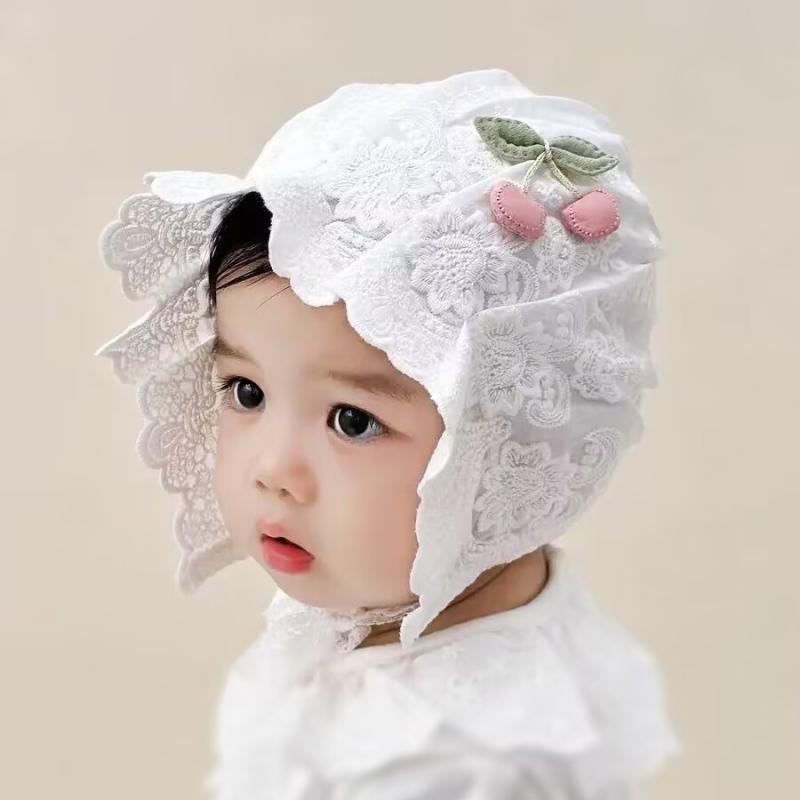 帽子 ベビー 女の子 キッズ 赤ちゃん 春夏 日よけ つば広 UVカット 通気性 綿 コットン チューリップハット さくらんぼ 刺繍 かわいい プリンセス ガーリー ナチュラル リゾート お出かけ 外遊び ピンク