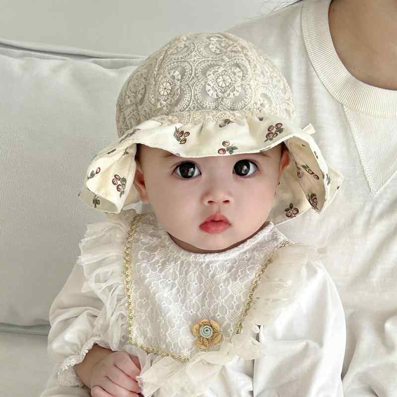 ハット ベビー 女の子 レース チューリップ バケット 赤ちゃん 紫外線対策 日焼け防止 つば広 遮光 通気性 春秋 かわいい お出かけ レッド ピンク ブラウン コットン エスニック タイダイ風 プリンセス