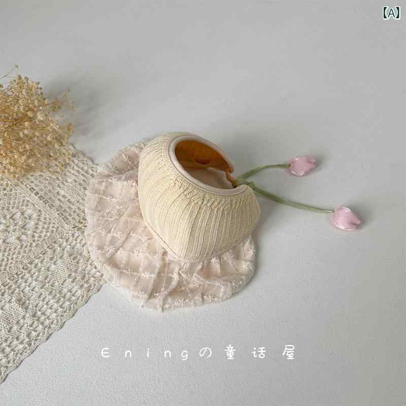 Hats - 麦わら帽子 女の子 ベビー キッズ 1歳 サンバイザー UVカット 日よけ 紫外線対策 つば広 通気性 遮光 レース ストライプ かわいい お出かけ 外遊び レジャー ベージュ ライトブラウン 夏 サマー ストローハット 軽い 折りたたみ 蒸れにくい