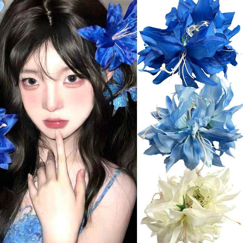 ・カテゴリ: ヘアアクセサリー・素材: 布・タイプ: バンスクリップ・対象: レディース・: 百合、花・スタイル: カントリー風、フェミニン・カラー: ホワイト、オレンジ、ブルー、パープル、ローズレッド、レッド、ブラウン、ピンク、ダークブルー、ライトパープル