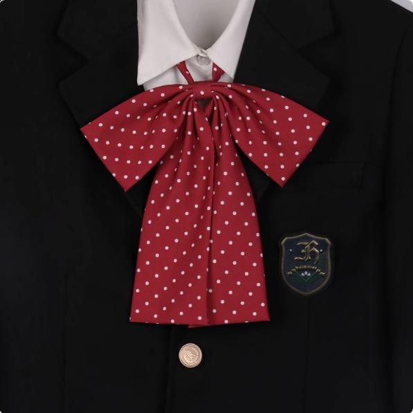 乐天商城 - リボンタイ 女の子 レディース 制服 水玉 ドット スクールスタイル かわいい 赤 ピンク ネイビー ポリエステル 素材 カジュアル 通学 普段使い コスプレ ファッション小物 ロング 蝶結び 春夏