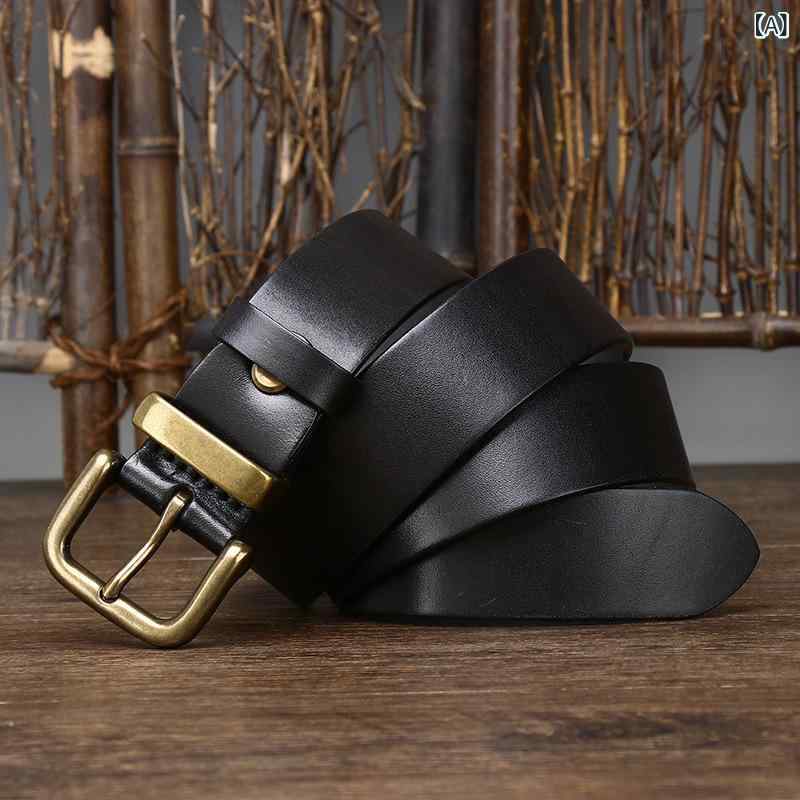 フロントップ楽天市場店のベルト メンズ 牛革 レザー 紳士用 ピンバックル カジュアル ビジネス 調整可能 ヴィンテージ風 ハンドメイド 植物タンニン鞣し 高級感 丈夫 耐久性 シンプル 3.8cm幅 ブラック ブラウン コーヒー 普段使い｜アングル2