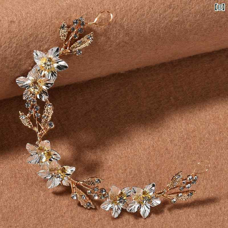 フロントップ楽天市場店のヘッドドレス レディース ヘアアクセサリー カチューシャ バックチェーン 髪飾り ブライダル 結婚式 ウェディング ハンドメイド 欧米風 合金 メタリック 華やか エレガント 上品 キラキラ ゴールド シルバー 春夏｜アングル3