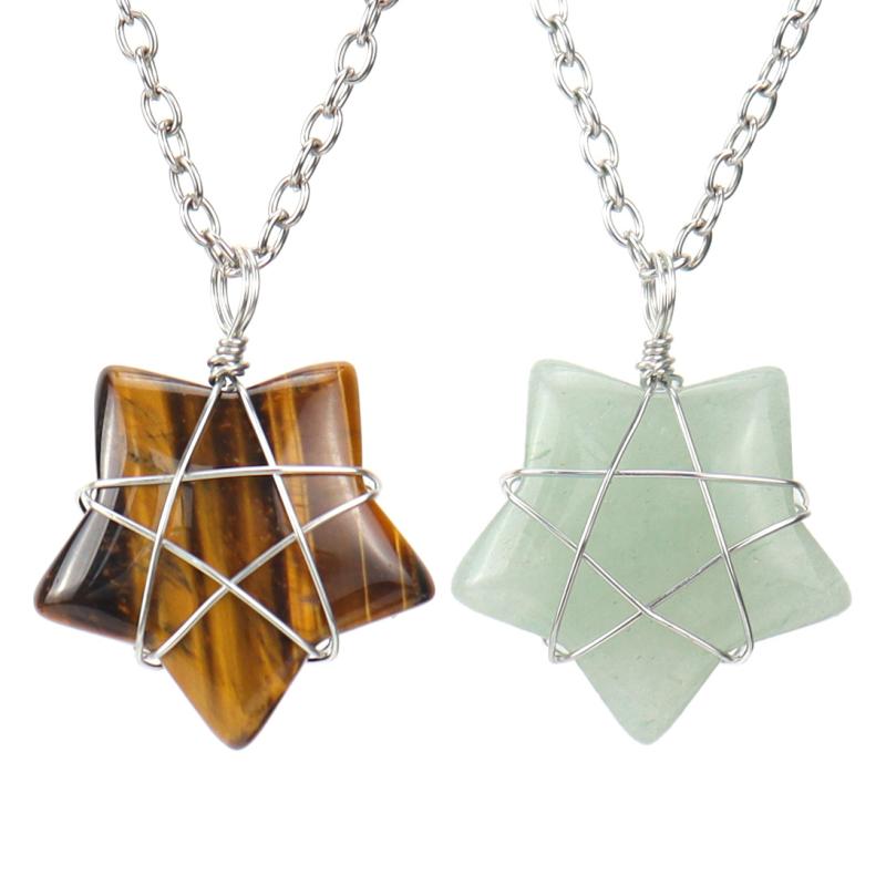 Cubic Zirconia - ネックレス レディース ペンダント 天然石 水晶 瑪瑙 アメジスト 星形 スターモチーフ ワイヤーラッピング アクセサリー ジュエリー 首飾り 春夏 51-80cm かわいい おしゃれ 普段使い カジュアル 高級感 ハンドメイド