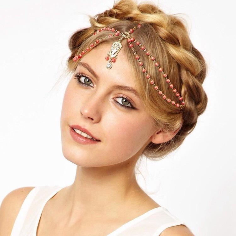 樂天商城 - カチューシャ レディース ヘアバンド ヘアアクセサリー 髪飾り ヘッドドレス ボヘミアン 欧米風 ジルコニア フェイクパール フリンジ タッセル ジオメトリック チェック柄 合金 レッド ホワイト 結婚式 二次会 旅行 華やか 大人 かわいい 春夏