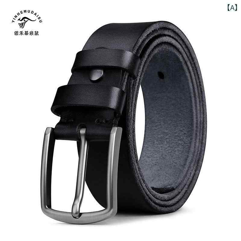 フロントップ楽天市場店のベルト メンズ レザー 牛革 トップレザー ピンバックル 合金バックル ヴィンテージ風 ハンドメイド レトロ アンティーク調 オールシーズン カジュアル 普段使い ジーンズ用 丈夫 ブラック ダークブラウン ライトブラウン｜アングル2