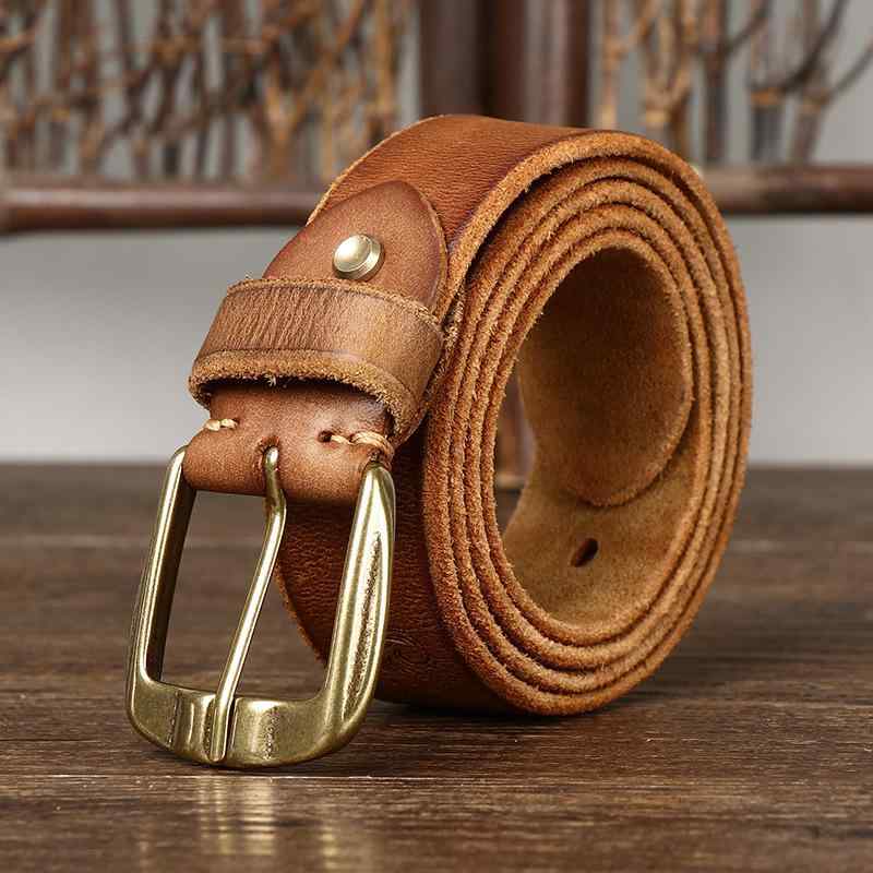 ・素材: レザー・革の特徴: 牛革（トップレザー）・バックル素材: 銅・留め具の種類: ピンバックル・カラー展開: コーヒー、カーキ、レッドブラウン、ブラック・ベルト幅: 3.8cm・ベルト厚さ: 4mm・サイズ展開: 100cm、105cm、110cm、115cm、120cm、125cm・スタイル: ストリート、個性的・加工方法: ウォッシュ加工、ヴィンテージ加工、彫刻、ハンドメイド、アンティーク加工、染色、乾燥、型押し、ベジタブルタンニン鞣し、鞣し加工