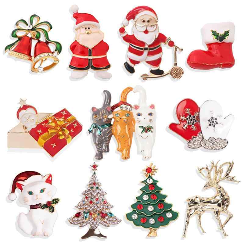 ブローチ メンズ レディース クリスマス 動物 猫 サンタ トナカイ ツリー 冬 装飾 ピンバッジ 電気メッキ加工 合金 かわいい 華やか 上品 カジュアル パーティー ホワイト ゴールド シルバー アクセサリー 小物
