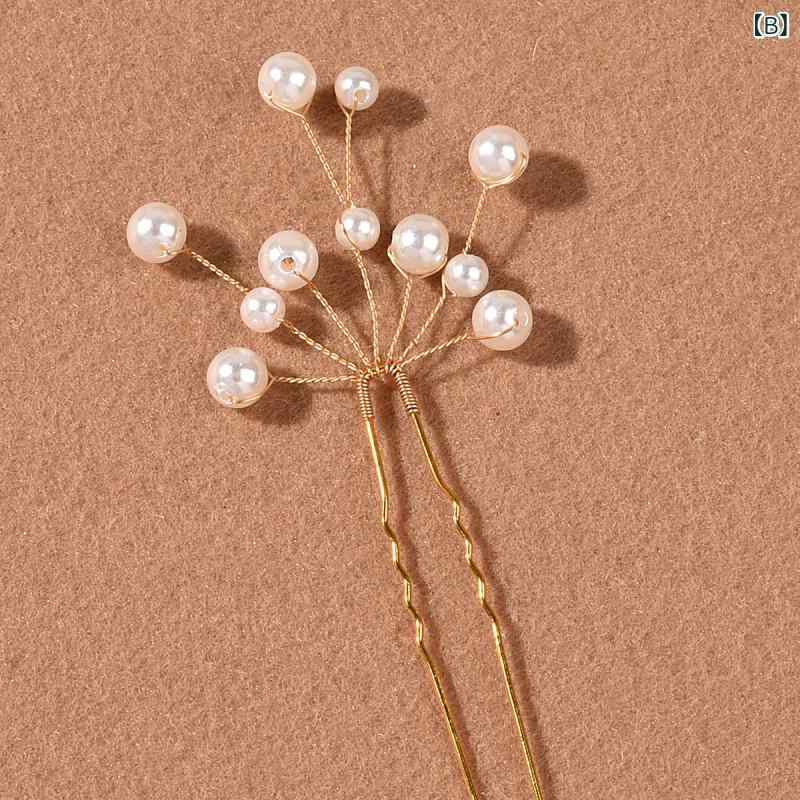 フロントップ楽天市場店の髪飾り レディース ヘッドドレス ヘアアクセサリー かんざし Uピン パール ビーズ カスミソウ フラワー 花 ハンドメイド ブライダル 結婚式 パーティー 韓国 かわいい ホワイト ゴールド 秋冬 華やか｜アングル3