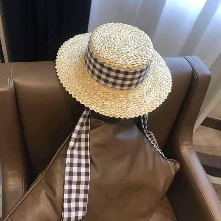 Straw Hat - 麦わら帽子 レディース ストローハット カンカン帽 つば広 遮光 UVカット 紫外線対策 蒸れにくい 通気性 天然素材 英国風 韓国 カジュアル シンプル ナチュラル 春夏 ビーチ 旅行 海辺 日よけ 日焼け防止 小顔効果