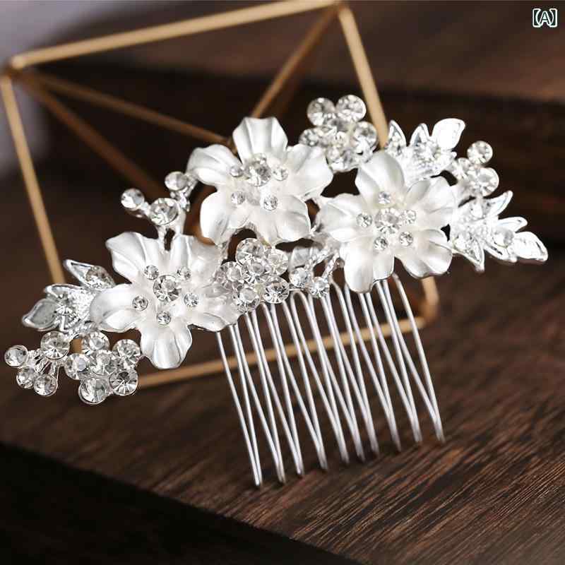 フロントップ楽天市場店のヘアアクセサリー レディース コーム ヘアコーム 髪飾り ヘッドドレス 結婚式 披露宴 パーティー ハンドメイド ラインストーン ビジュー 花 フラワー モチーフ 花嫁 欧米風 合金 シルバー ゴールド KCゴールド 華やか 高級感 大人用 上品｜アングル2