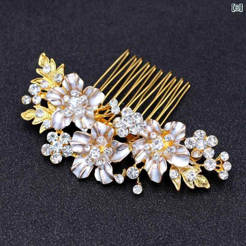 フロントップ楽天市場店のヘアアクセサリー レディース コーム ヘアコーム 髪飾り ヘッドドレス 結婚式 披露宴 パーティー ハンドメイド ラインストーン ビジュー 花 フラワー モチーフ 花嫁 欧米風 合金 シルバー ゴールド KCゴールド 華やか 高級感 大人用 上品｜アングル3