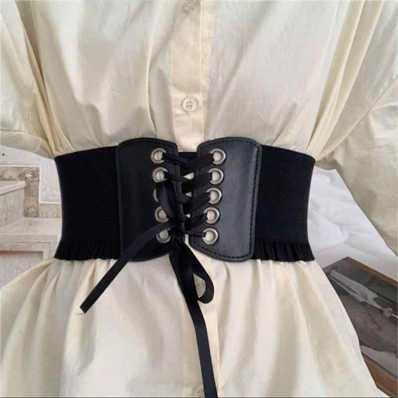 For Women - コルセットベルト レディース サッシュ ウエストマーク フェイクレザー 編み上げ ゴム 着痩せ 細見え スタイルアップ 宮廷風 レトロ ドレス ワンピース 普段使い パーティー オールシーズン 高級感 かわいい 黒 コーヒー