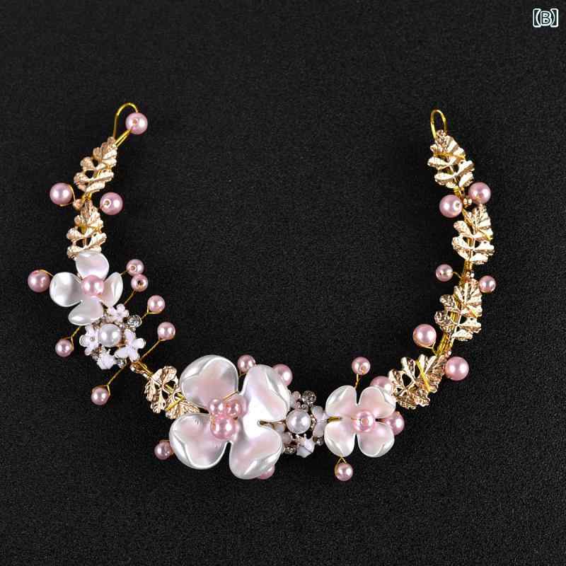 フロントップ楽天市場店のヘアアクセサリー レディース ヘッドドレス 髪飾り ブライダル ウェディング 結婚式 花嫁 王冠 クラウン ティアラ パール パール ピンク ゴールド 合金 ハンドメイド ビーズ ビジュー バロック アンティーク調 華やか 立体装飾 披露宴 二次会｜アングル3