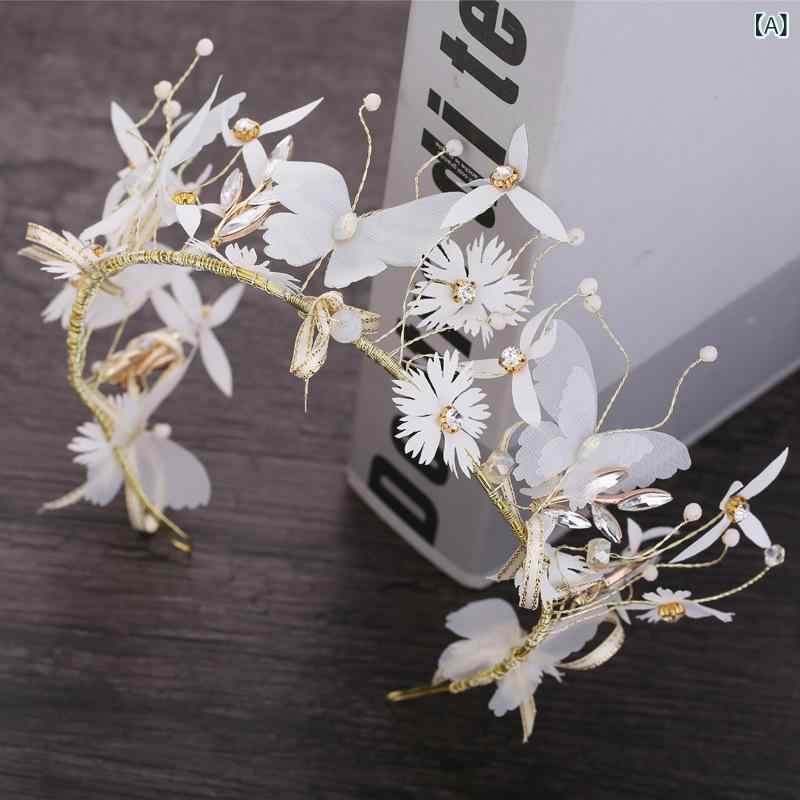フロントップ楽天市場店のヘッドドレス レディース 結婚式 披露宴 パーティー 花嫁 髪飾り カチューシャ ヘアアクセサリー 花 フラワー チュール ティアラ 王冠 華やか かわいい 上品 演奏会 発表会 布製 ホワイト｜アングル2