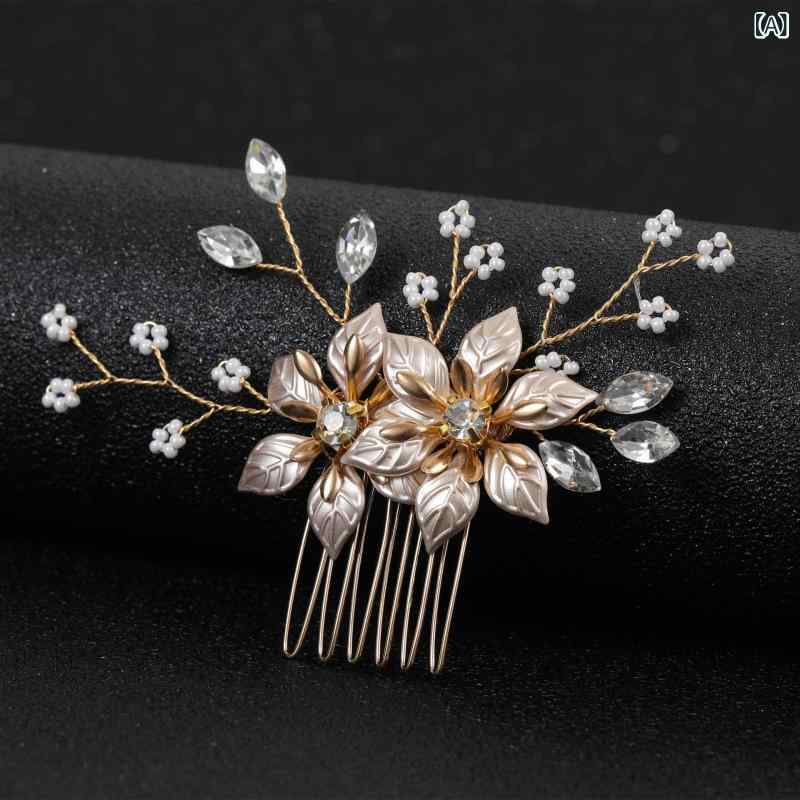 フロントップ楽天市場店のヘッドドレス レディース 髪飾り ヘアアクセサリー 挿し櫛 コーム 結婚式 ウェディング フォーマル フラワー ハンドメイド 合金 ゴールド 春夏 かわいい エレガント 上品 華やか 韓国 森ガール｜アングル2