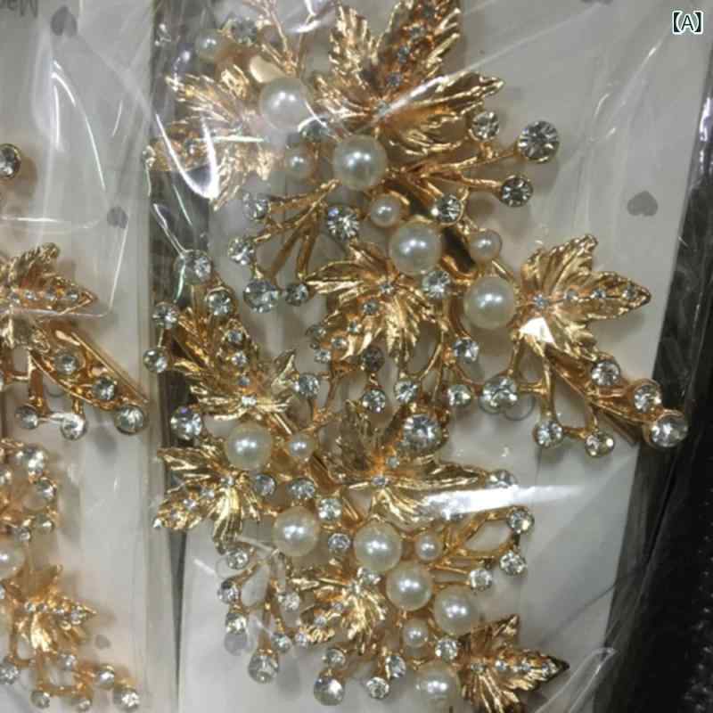 フロントップ楽天市場店のヘアクリップ レディース リーフ 葉 髪飾り 髪留め ヘアアクセサリー ヘッドドレス クリスタル ビジュー パール パール ブライダル 結婚式 ウェディング ゴールド シルバー 合金 電気メッキ加工 華やか ヴィンテージ風 オールシーズン｜アングル2