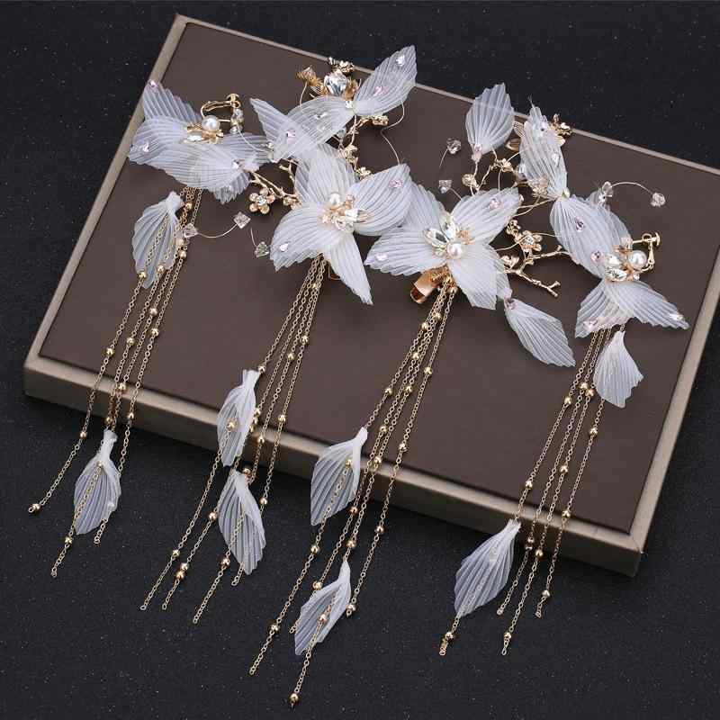 胸花 - ヘッドドレス レディース ピアス 2点セット 髪飾り ヘアアクセサリー 結婚式 ブライダル 披露宴 花嫁 ウェディング 花 フラワー チュール 揺れる タッセル クリップ かわいい フェミニン ホワイト ピンク ナチュラル 上品