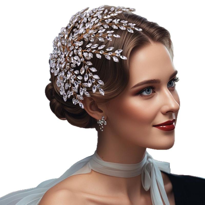 ヘアアクセサリー レディース 髪飾り ヘッドドレス カチューシャ 結婚式 パーティー ウェディング ラインストーン ジルコニア ビジュー キラキラ 華やか 高級感 ハンドメイド ヴィンテージ風 シルバー ゴールド