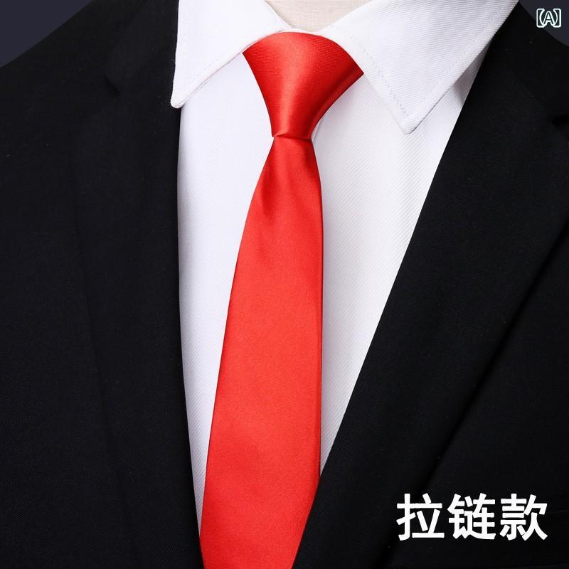 乐天商城 - ネクタイ メンズ レディース ワンタッチ 結ばない ジッパー式 ナロータイ スリムタイ 7cm 赤 無地 矢印型 ポリエステル ビジネス 結婚式 宴会 カジュアル フォーマル 韓国 春夏 冠婚葬祭 通勤 通学