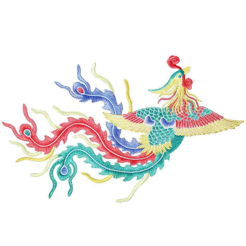 ワッペン アップリケ 鳳凰 民族柄 中国風 刺繍 モチーフ 布パッチ 手芸 裁縫 資材 ハンドメイド 材料 DIY リメイク 洋服 補修 装飾 デコレーション アクセント 手縫い チャイナドレス 舞台 ステージ ダンス 衣装 赤 青 ゴールド カラフル