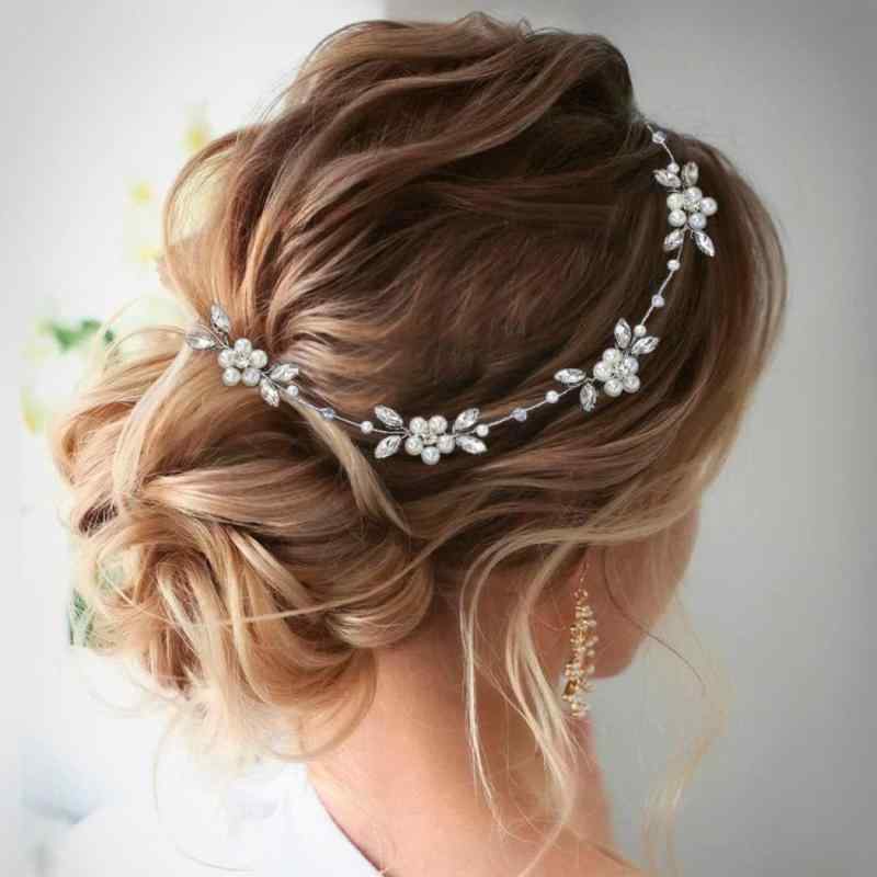 ヘッドドレス レディース 髪飾り ヘアアクセサリー パール ウェディング ブライダル パーティー 新婦 フラワー デイジー カチューシャ バンド チェーン 欧米風 リゾート 春夏 ゴールド シルバー
