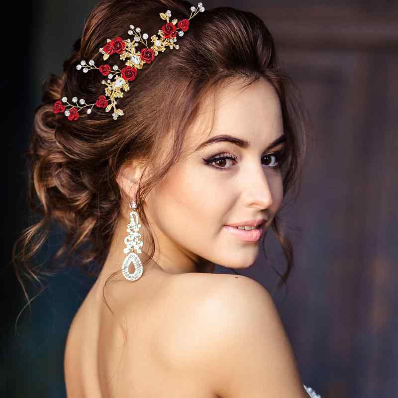 ヘアアクセサリー レディース コーム 髪飾り 花 かんざし 赤 レッド ブライダル ウェディング 結婚式 披露宴 パーティー 新婦 ゲスト 合金 ラインストーン クリスタル ビジュー ハンドメイド 華やか エレガント 上品 髪留め 春夏 洋装 欧