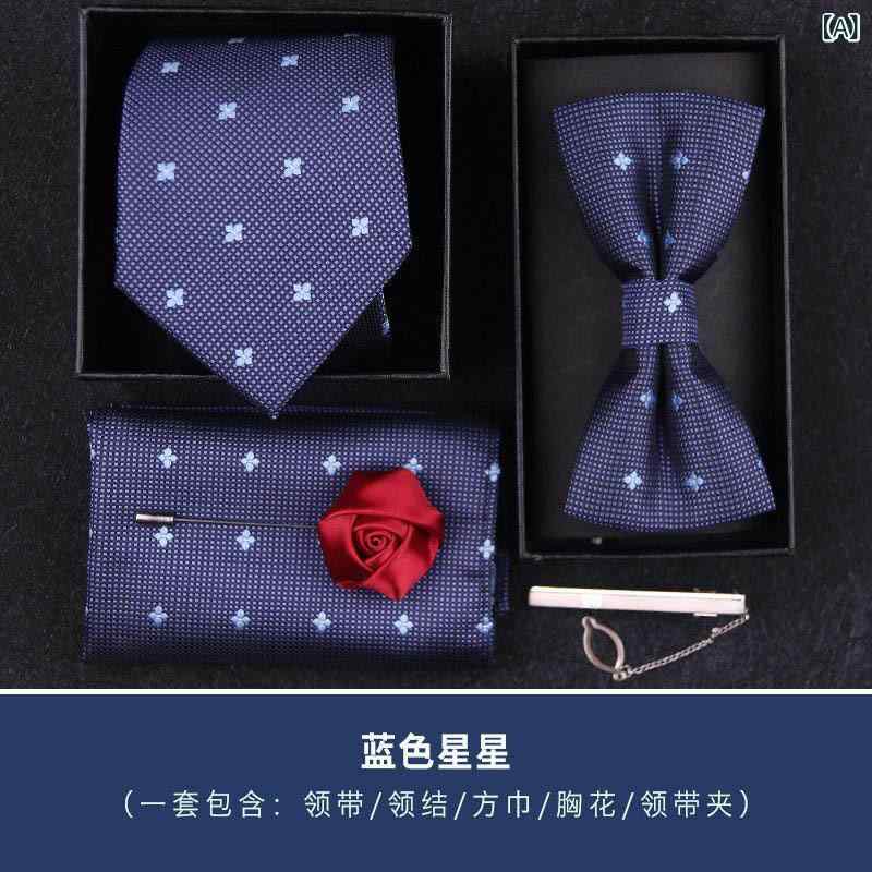 Other - ネクタイ メンズ 紳士用 5点セット ポケットチーフ クリップ ワンタッチ 結ばない 星柄 スター ブルー 青 結婚式 ビジネス フォーマル 上品 おしゃれ スタイリッシュ 綺麗め 清潔感 かっこいい モダン