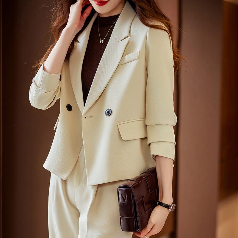 Suits For Job Interviews - セットアップ レディース テーラードジャケット パンツスーツ 上下セット ロングパンツ オフィス 通勤 お呼ばれ ビジネス 事務服 小柄 ショート丈 カジュアル 上品 着回し コーヒー アイボリー ブラック 秋冬