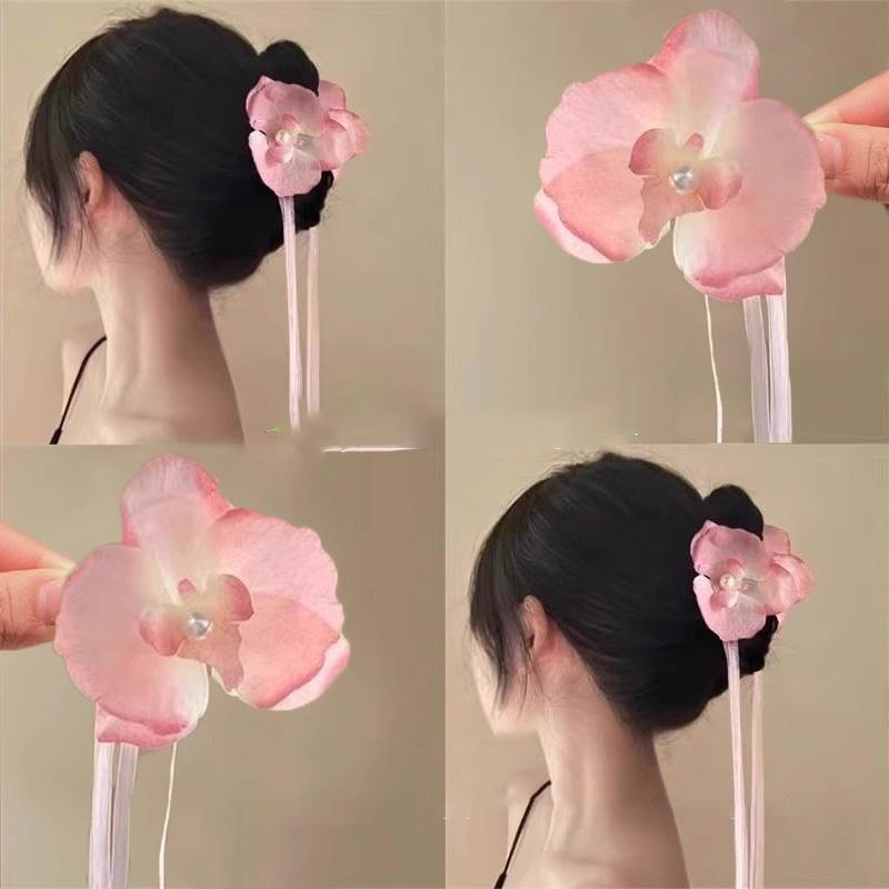 乐天商城 - バンスクリップ レディース 髪留め 胡蝶蘭 花 フラワー リボン ヘアアクセサリー フェミニン エレガント 清楚 春夏 リゾート ビーチ 普段使い 布製 大ぶり ピンク ブルー パープル かわいい おしゃれ 華やか 大人 上品