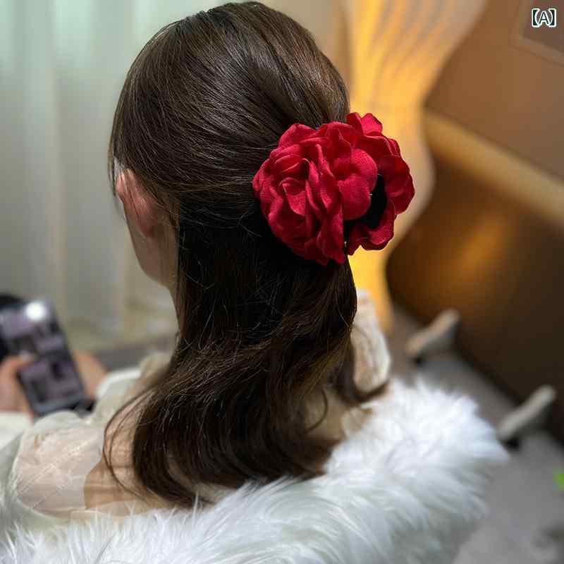 Rakuten - バンスクリップ レディース 髪留め 髪飾り 薔薇 ローズ 花 フラワー 立体感 大きめ 大ぶり 樹脂 エレガント 上品 韓国 かわいい おしゃれ 華やか まとめ髪 ヘアアレンジ 赤 ピンク グレー 春 大人 カジュアル フェミニン