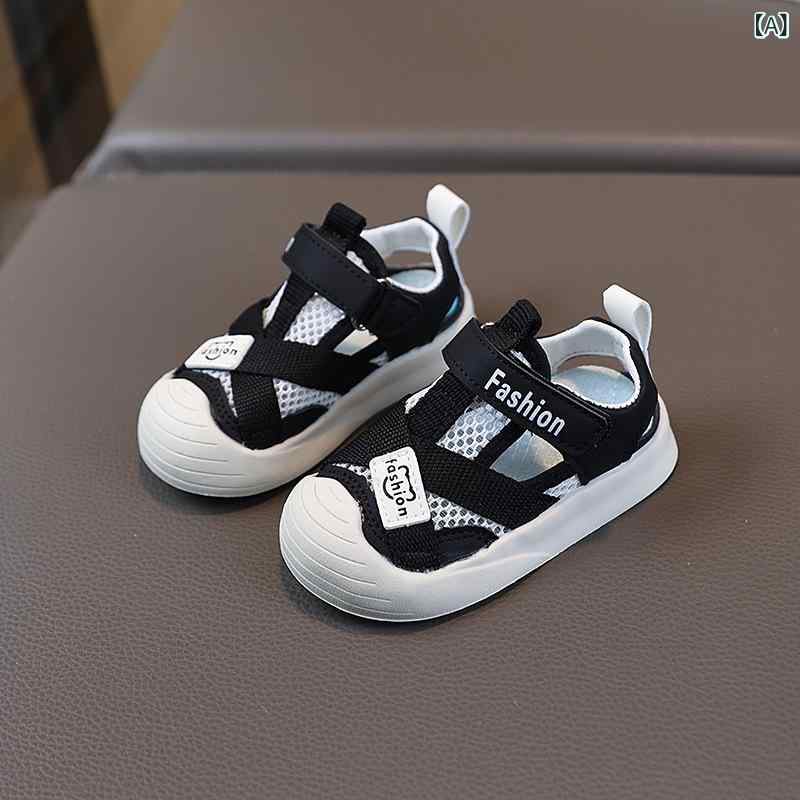 スポーツサンダル 男の子 女の子 ベビー キッズ メッシュ 柔らかい底 つま先保護 ファーストシューズ 春夏 マイクロファイバーレザー ラバーソール 面ファスナー ブラック カーキ ピンク フィッシャーマン 韓国