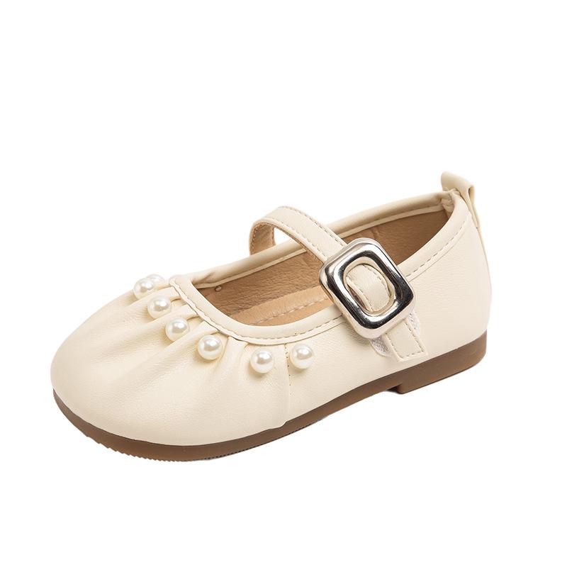 Formal Shoes - 子供靴 女の子 パンプス ローファー フォーマルシューズ 発表会 結婚式 冠婚葬祭 パール かわいい おしゃれ シンプル 合皮 PU レザー 柔らかい 防滑 通気性 面ファスナー 春秋 アイボリー シルバー ブラウン